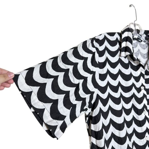 Marimekko Uniqlo Laine Short Sleeve Black White Shirt Dress Size M Linen Button - Picture 8 of 12